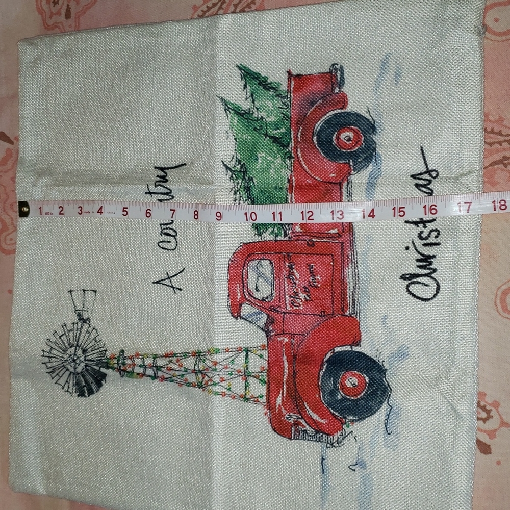 Farm Windmill Christmas Truck Pillow Cover. Christmas Tree - Picture 10 of 11